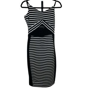Love Bodycon Dress-Large-nwot, cutout in center,black white‎ striped, stretchy